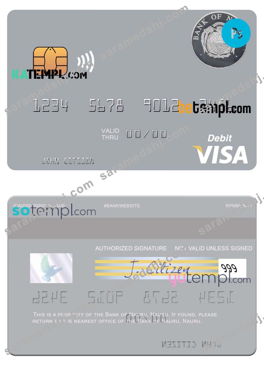 Nauru Bank of Nauru visa debit card, fully editable template in PSD format